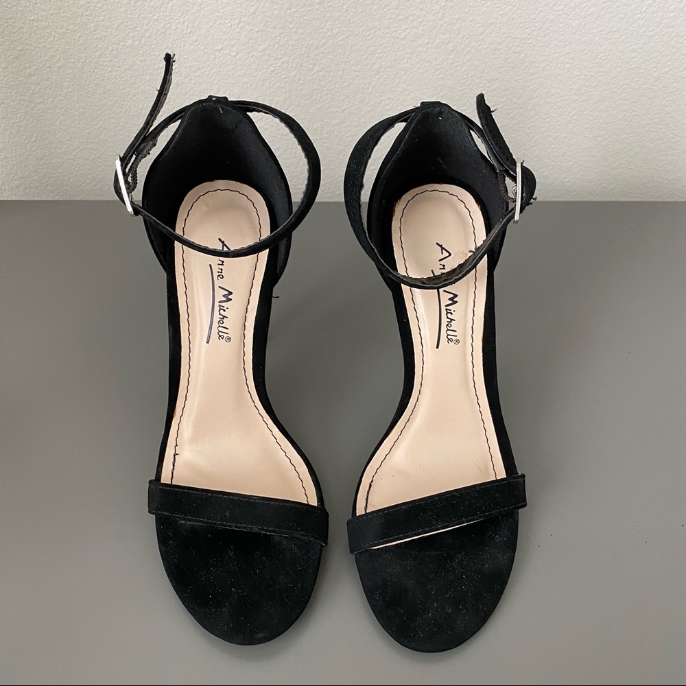 ✖️SOLD✖️ ANNE MICHELLE Enzo Black Nubuck Ankle Strap Heels - Picture 6 of 10